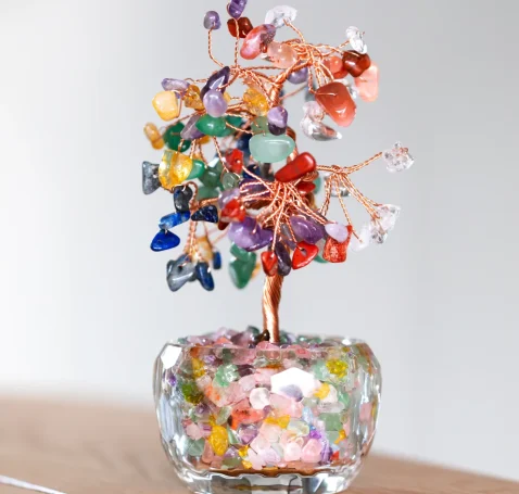 Colourful crystal tree ornament.